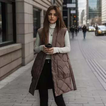 Осенне-зимний новый жилет с ромбовидной талией для женщин, средний и длинный модный теплый жилет M белый