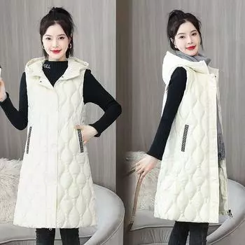 Осенне-зимний новый жилет, средний и длинный жилет из хлопка, универсальный женский жилет, куртка прилив M 90-60 kg чёрный