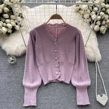 Осенне-зимний однобортный однобортный вязаный свитер с короткими рукавами в стиле ретро в стиле ретро