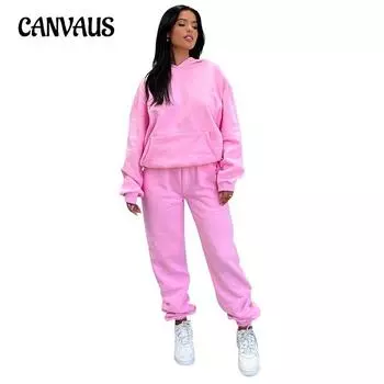 Осенне-зимний однотонный длинный рукав с капюшоном, утепленный свитшот, женский модный повседневный брючный костюм S чёрный