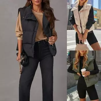 Осенне-зимний однотонный хлопковый жилет, куртка с воротником-стойкой, без рукавов, повседневный жилет, женская жилетка L армия зеленый