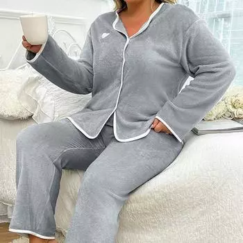 Осенне-зимний однотонный кардиган, пижамный комплект для женщин, большой размер, теплая утепленная пижама, длинная пижама, костюмы из кораллового флиса, домашняя одежда, большие размеры 5XL XL