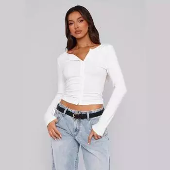 Осенне-зимний однотонный мягкий жакет с пуговицами и длинными рукавами, кардиган, топ S белый