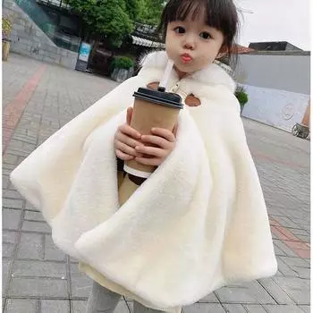 Осенне-зимний однотонный плащ на одной пуговице для девочек, накидка для маленьких и средних детей, новогодняя одежда 130 розовый