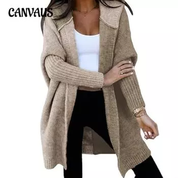 Осенне-зимний однотонный повседневный свитер больших размеров, кардиган с капюшоном, цветные блоки, свободная ленивая ветровка, средней длины, повседневная вязаная куртка S абрикосовый/хаки