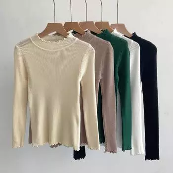 Осенне-зимний однотонный повседневный вязаный свитер для женщин, модный приталенный свитер с полувысоким воротом, женские свитера, элегантные теплые джемперы 24844 One Size чёрный