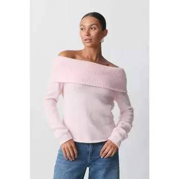 Осенне-зимний однотонный сексуальный тонкий свитер в стиле «классики» с отворотом на одно плечо и внутренней отделкой S розовый