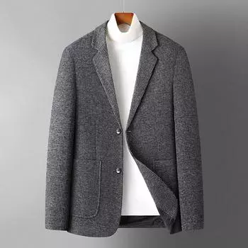 Осенне-зимний однотонный шерстяной шерстяной пиджак в западном стиле для людей среднего возраста и молодежи, деловой шерстяной повседневный пиджак 170 серый