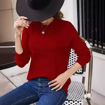 Осенне-зимний однотонный женский вязаный свитер с длинными рукавами S армия зеленый