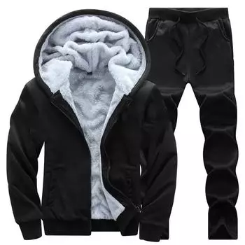 Осенне-зимний плюс бархатный утолщенный повседневный мужской костюм однотонный XS темно-синий