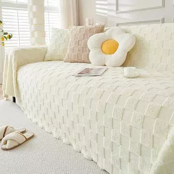 Осенне-зимний плюшевый чехол для дивана из овечьего бархата, тканевый чехол для дивана, простой кремовый современный стиль, однотонный утолщенный плед для двухместного дивана 180x130cm