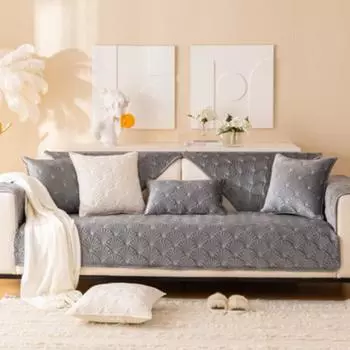 Осенне-зимний плюшевый чехол для дивана, однотонная однотонная диванная подушка в форме веера, современная супермягкая нескользящая диванная подушка, полотенце, спинка, полотенце 70x70