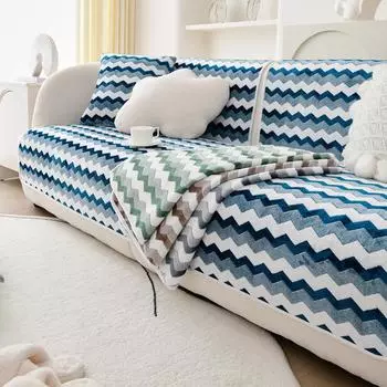 Осенне-зимний плюшевый цветной волнистый чехол для дивана, утолщенный, теплый, нескользящий, для гостиной, дивана, спинка, полотенце, защитная подушка для мебели 45x45 pillowcase 1pc кофейный