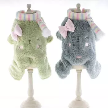 Осенне-зимний плюшевый комбинезон для домашних животных, одежда для собак, вышитый шарф, мягкие парки для четвероногих собак, толще, чем одежда для плюшевых мишек XS