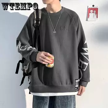 Осенне-зимний плюшевый свитер, мужской свободный повседневный и универсальный свитер в гонконгском стиле с буквенным принтом, мужской свитер M чёрный