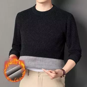 Осенне-зимний плюшевый свитер, мужской толстый теплый вязаный свитер, средний возраст, круглый вырез, большая повседневная нижняя рубашка M
