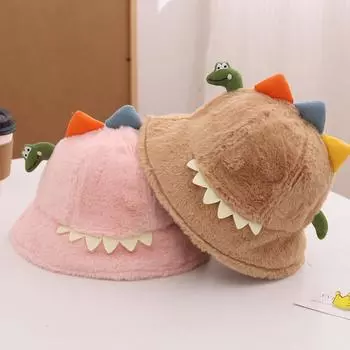 Осенне-зимний плюшевый утолщенный теплый динозавр мультфильм студент универсальный термальный бассейн милый мультфильм ужас: шляпа рыбака-дракона M56-58cm