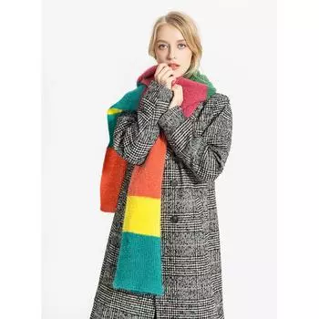 Осенне-зимний полосатый шерстяной шарф, радужный полосатый шарф, шарф, женский 200-50 красный