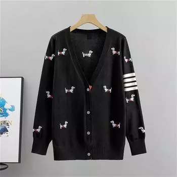 Осенне-зимний полосатый вязаный кардиган-свитер облегающего кроя, женский топ с жаккардовым узором S чёрный