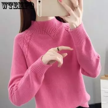 Осенне-зимний полувысокий свитер женский пуловер корейский свободный вязаный свитер ленивый вязаный свитер базовый свитер модный пуловер свитер S красный