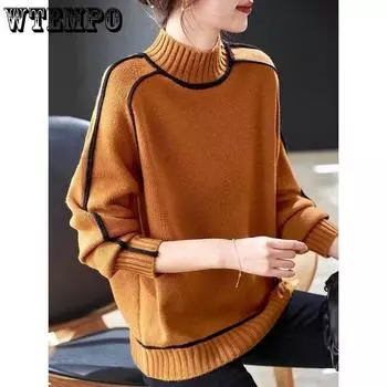 Осенне-зимний полувысокий ворот в трехмерную полоску, утягивающий повседневный свободный пуловер, вязаный свитер S верблюд