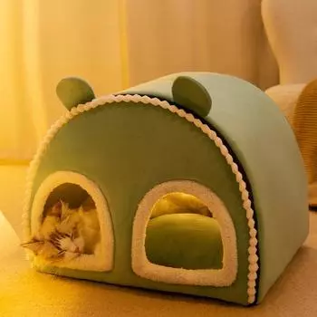 Осенне-зимний полузакрытый вольер для нескольких домашних животных для всей семьи, крытый вольер-юрта, теплая будка для маленьких собак и кошек, будка для домашних животных 50*40*40cm