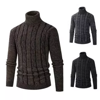 Осенне-зимний повседневный мужской вязаный свитер с высоким воротом, средний зеленый свободный теплый свитер, мужской топ S верблюд