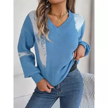 Осенне-зимний повседневный нижний свитер в контрастную полоску с рукавами-фонариками S зелёный