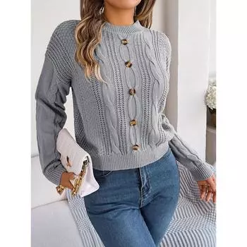 Осенне-зимний повседневный однотонный пуловер с длинными рукавами на пуговицах и свитере S белый