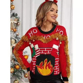 Осенне-зимний повседневный рождественский красный свитер-пуловер женский вязаный свитер с вышитыми буквами на рождество S красный