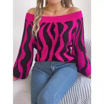 Осенне-зимний повседневный свитер контрастного цвета с воротником-фонариком и открытыми плечами S зелёный