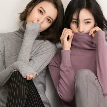 Осенне-зимний повседневный свитер-пуловер для женщин, водолазка, вязаный базовый свитер с длинным рукавом, топы, однотонная офисная женская одежда 1757 One Size чёрный