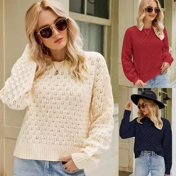 Осенне-зимний повседневный свитер, женский свободный пуловер с круглым вырезом, свитер S