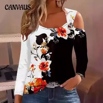 Осенне-зимний повседневный топ с V-образным вырезом и металлическими пуговицами, длинными рукавами и принтом S розы красного