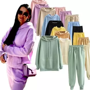 Осенне-зимний повседневный вязаный спортивный костюм, женский однотонный комплект из 2 предметов, спортивная одежда, топ, рубашки, толстовка, топы + брюки M зелёный