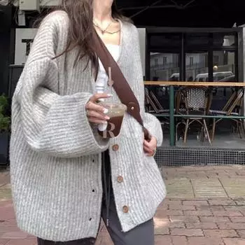 Осенне-зимний повседневный вязаный свитер с V-образным вырезом для женщин, модный элегантный облегающий женский кардиган, куртка, однотонный мягкий теплый женский кардиган, пальто 25419 S серый