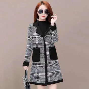 Осенне-зимний принт плюс бархатная утолщенная бархатная куртка с имитацией ягненка клетчатая мода в западном стиле женское пальто средней длины XXXXL