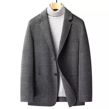 Осенне-зимний простой двусторонний шерстяной костюм мужской тонкий клетчатый костюм ручной работы без кашемира пиджак для мужчин M