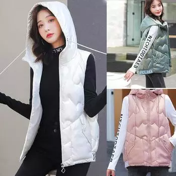 Осенне-зимний пуховый хлопковый жилет для женщин, осенне-зимнее пальто без рукавов с капюшоном, куртка, пальто, стеганый утепленный теплый толстый пуховик L белый