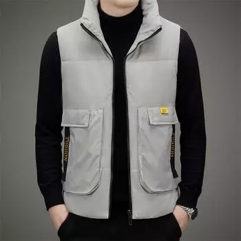 Осенне-зимний пуховый хлопковый жилет, мужской повседневный трендовый красивый терможилет, хлопковый жилет 100, пальто с воротником-стойкой M