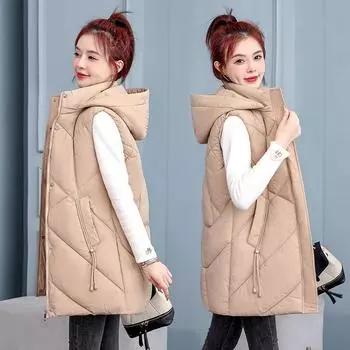 Осенне-зимний пуховый хлопковый жилет женский длиной до колена свободный жилет большого размера верхняя одежда жилет куртка XL чёрный