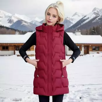 осенне-зимний пуховый хлопковый жилет женский средний и длинный модный хлопковый жилет жилет куртка XL [Recommended below 50kg] чёрный