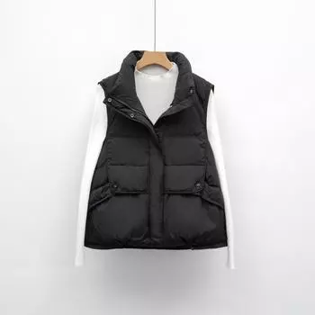Осенне-зимний пуховый жилет без рукавов с теплым воротником-стойкой, простой универсальный жилет на утином пуху, женская зимняя куртка S хаки
