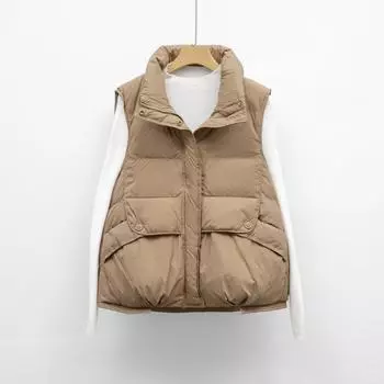 Осенне-зимний пуховый жилет без рукавов, термостойкий воротник, простой универсальный жилет на утином пуху, женская зимняя куртка S