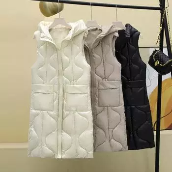 Осенне-зимний пуховый жилет, женская куртка средней длины с большим карманом и большим карманом, пальто M чёрный