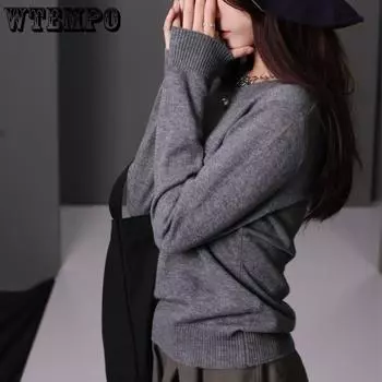 Осенне-зимний пуловер, свитер, женский свободный толстый вязаный топ, женские весенние свитера, вязаная нижняя рубашка M серый