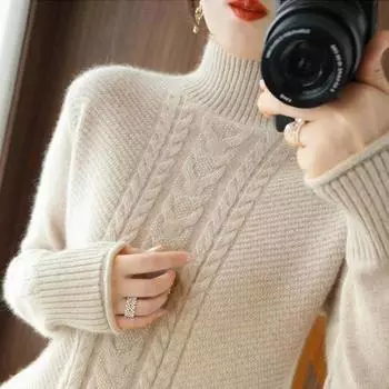 Осенне-зимний пуловер, вязаный свитер с высоким воротником, однотонный мягкий повседневный топ 2022, повседневный свитер с длинными рукавами, женский пуловер
