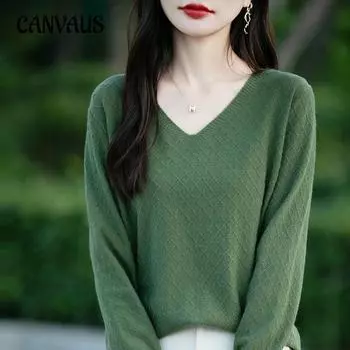 Осенне-зимний пуловер, вязаный свитер, женская облегающая рубашка с V-образным вырезом S верблюд