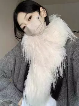 Осенне-зимний пушистый мягкий восковой теплый прямоугольный шарф женский уличный простой универсальный плюшевый двухслойный утолщенный шарф 200cm