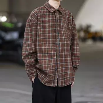Осенне-зимний японский ретро комбинезон клетчатая рубашка для мужчин и женщин в студенческом стиле, толстая простая повседневная рубашка с длинным рукавом, пальто M